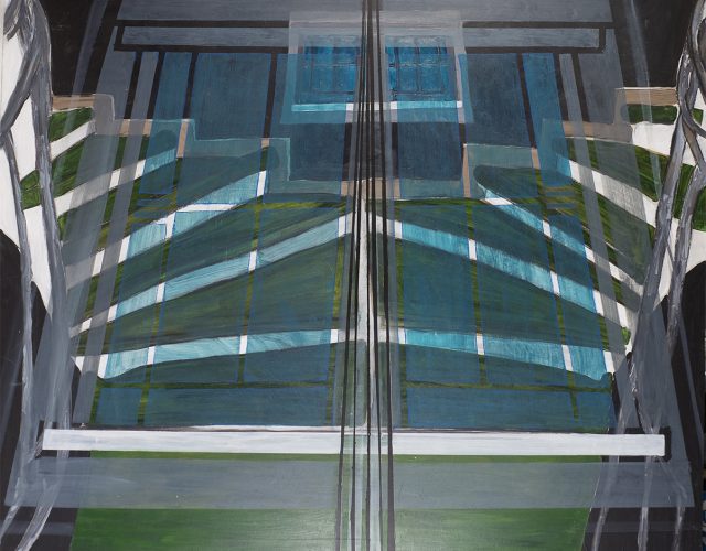 חלון על שני גרמי מדרגות, 2019, אקריליק על עץ , 100/120 ס"מ